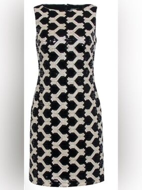 Ralph Lauren Black and White Strapless Geometric Sequin Dress